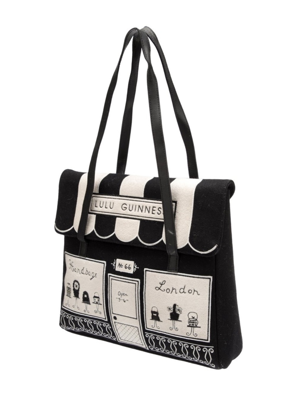 Lulu Guinness Black and White Shopfront Canvas Tote - Picture 3 of 6